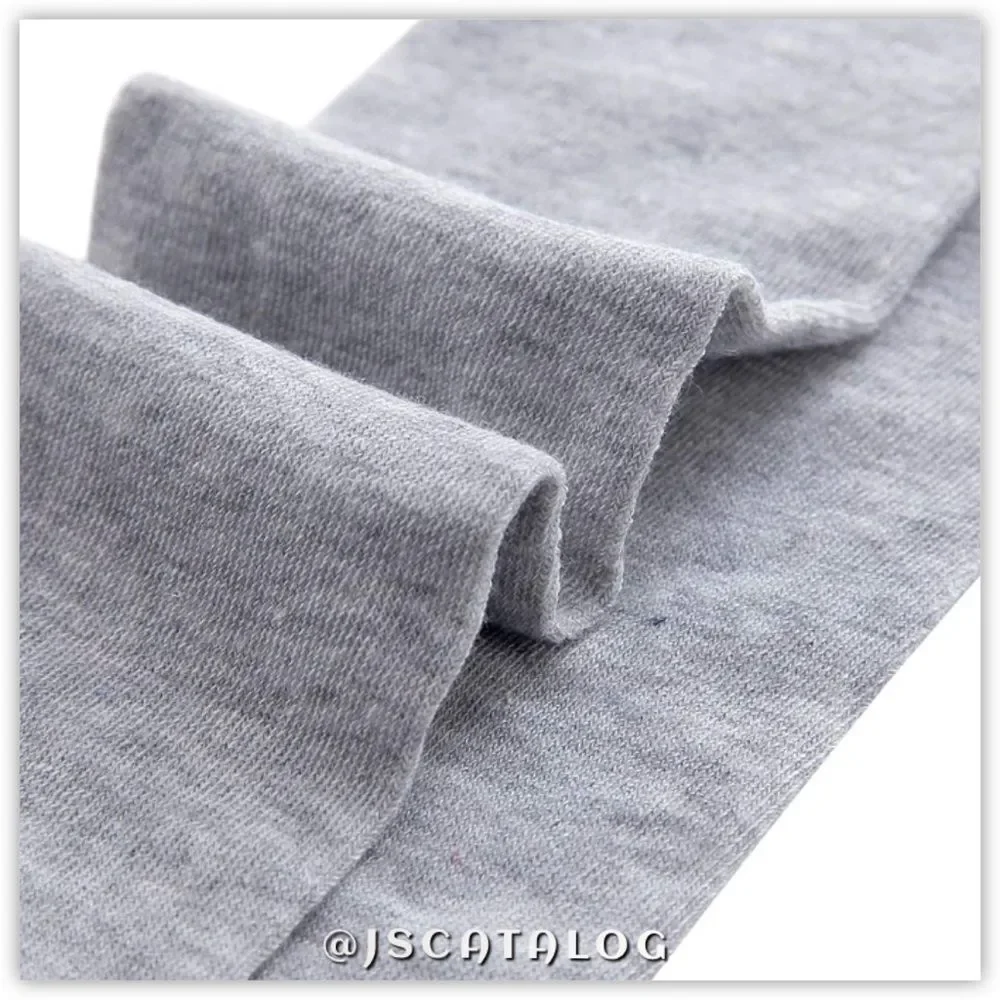 Solid Light Grey Cotton Thigh High Socks
